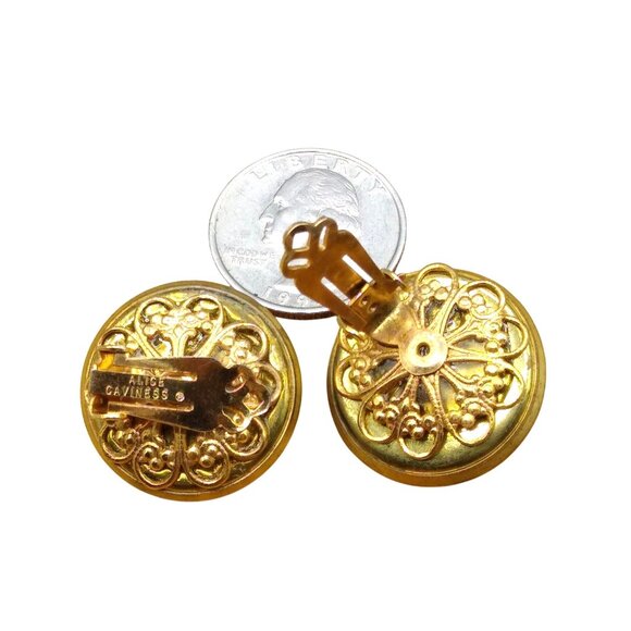 Vintage Alice Caviness Eagle Button Earrings, Gold Tone Repousse Clip On - Picture 4 of 4